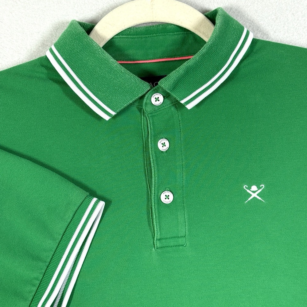 Hackett London Polo Shirt Mens Medium Slim Fit Short Sleeve Logo Green Preppy